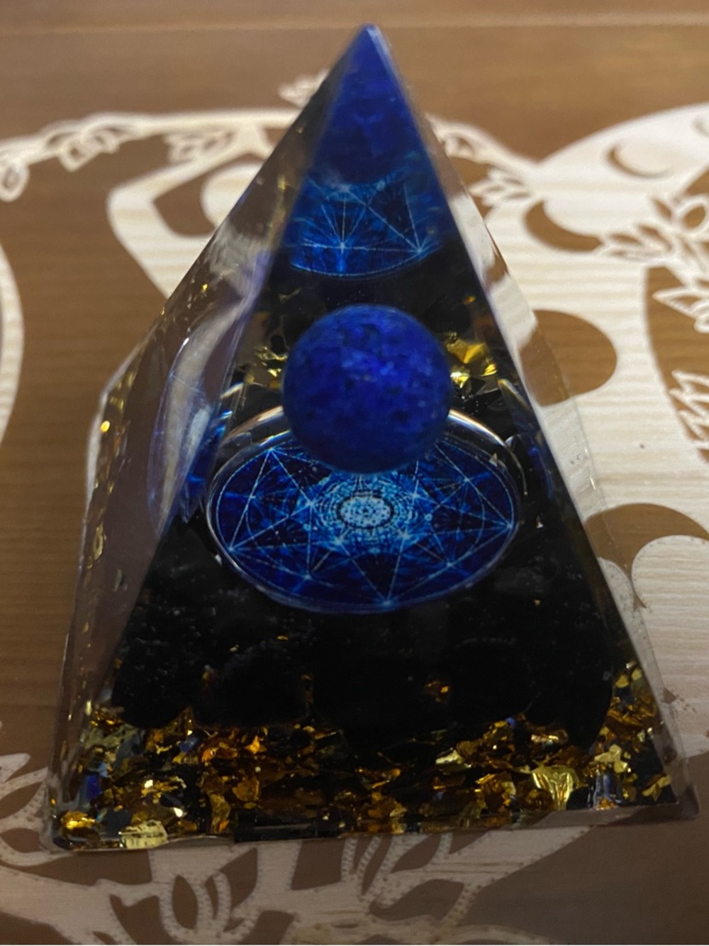 Orgone Pyramid Decorative Crystals lapis lazuli  Sphere Obsidian Gold Accents